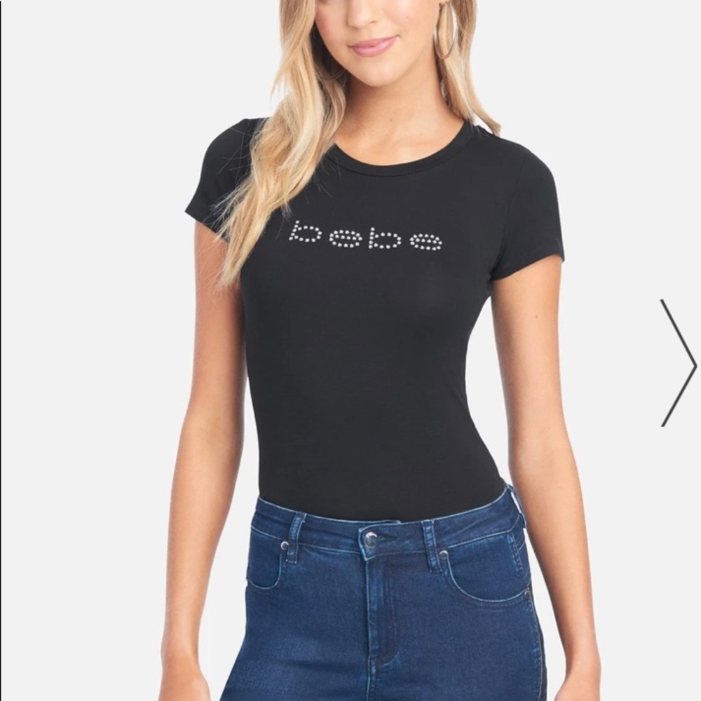 Bebe knit form fitting shirt w Swarovski crystals
